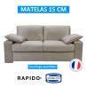 BAHIA Canapé convertible 3 places crème matelas Simmons 140cm